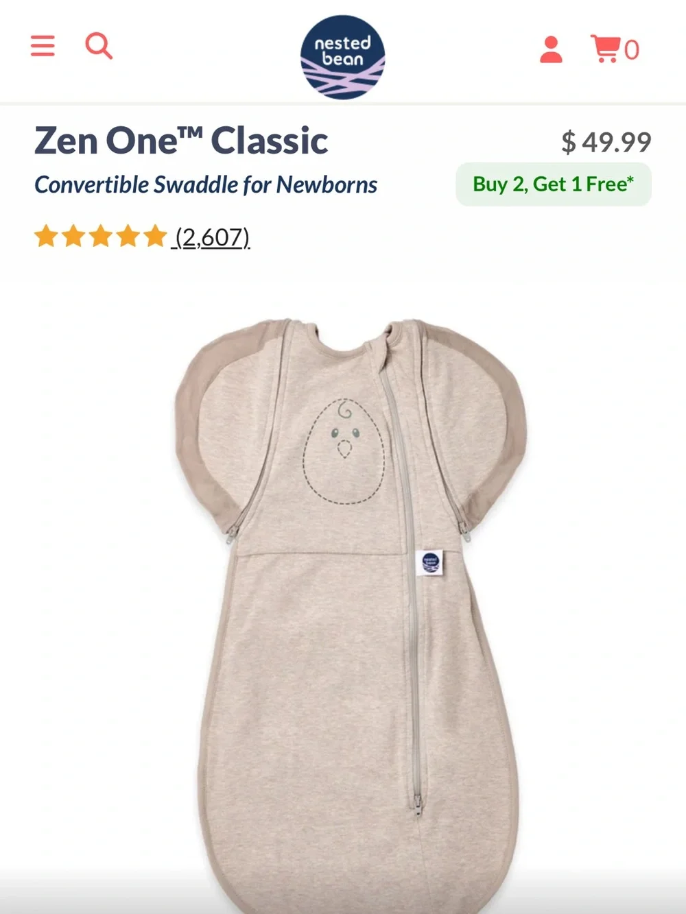 Nested Bean Neutral Beige Zen One Swaddle Sleep Sack with Chick Motif